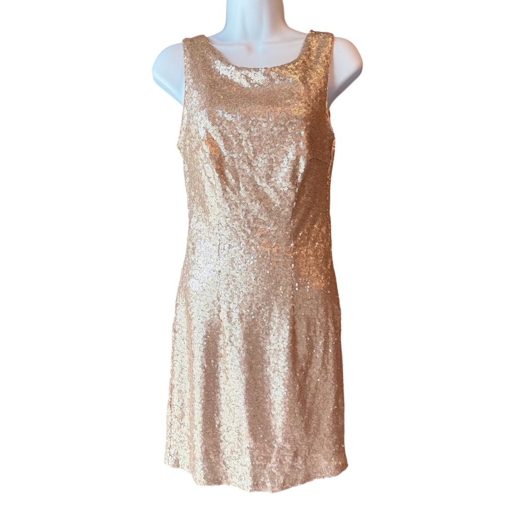Lulus Gold‎ Sequin Sleeveless Cocktail Party Dress Open Back Size Small